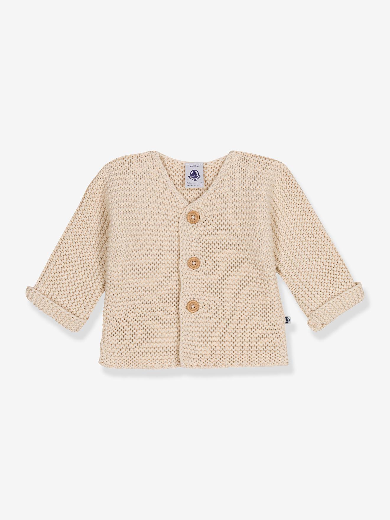 Cardigan bébé tricot point mousse en coton bio PETIT BATEAU beige