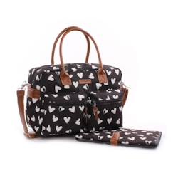 Puériculture-KIDZROOM Sac à Langer Black and White Diaperbag Black / Hearts