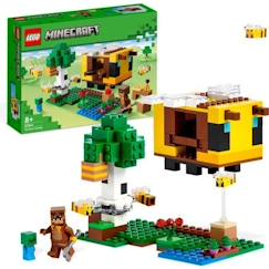 Jouet-LEGO Minecraft 21241 La Cabane Abeille, Jouet, Ferme avec Maison, Zombie et Figurines Animaux