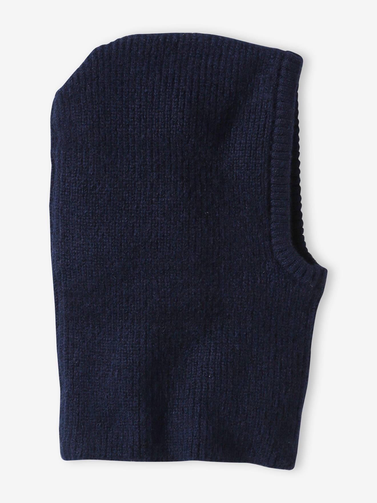 Cagoule garçon en maille côtelée bleu nuit