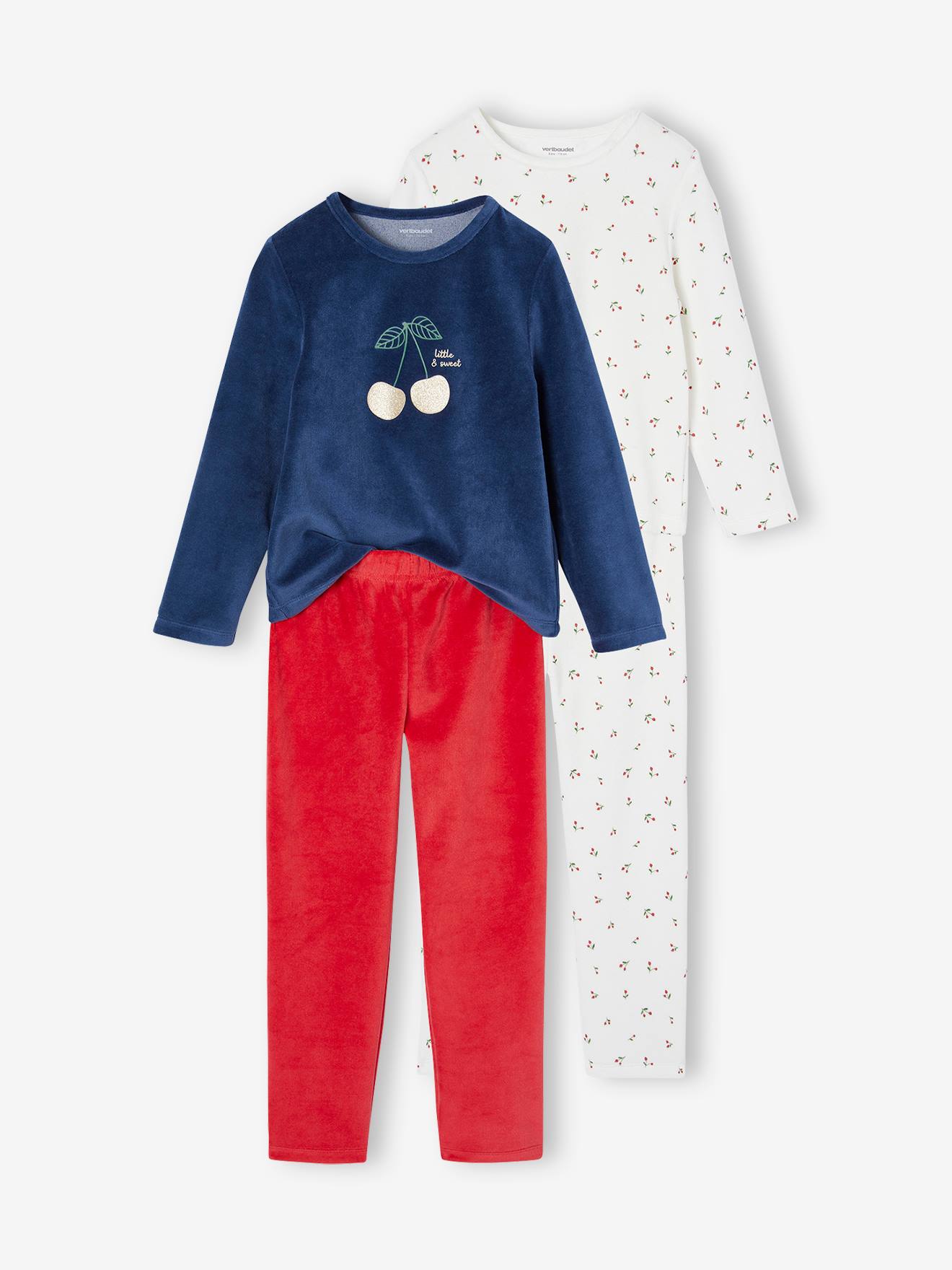 Lot de 2 pyjamas en velours cerise fille marine