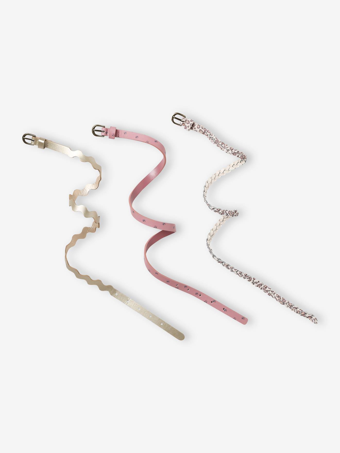 Lot de 3 fines ceintures fantaisie fille rose