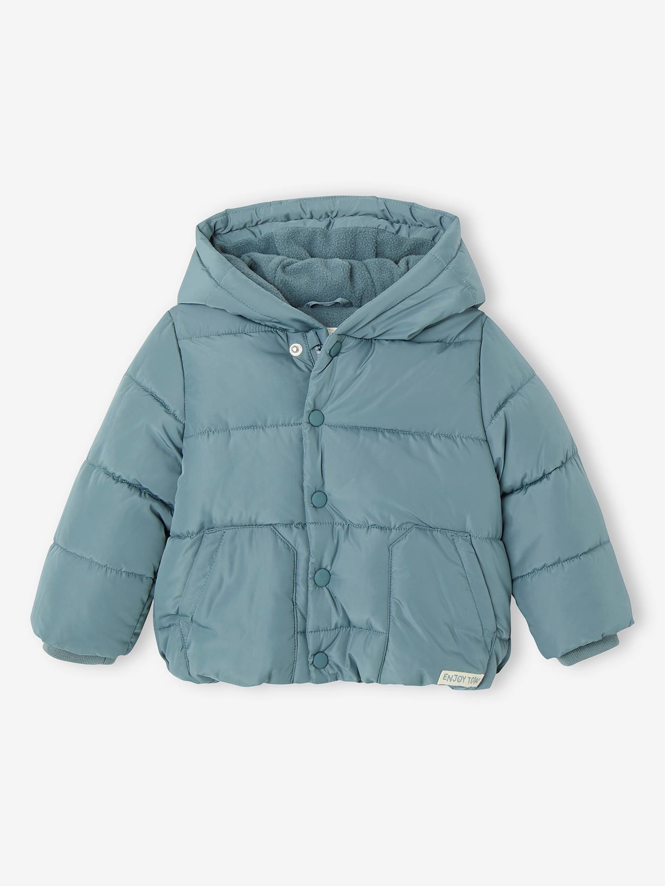 Doudoune à capuche bébé doublée maille polaire bleu grisé