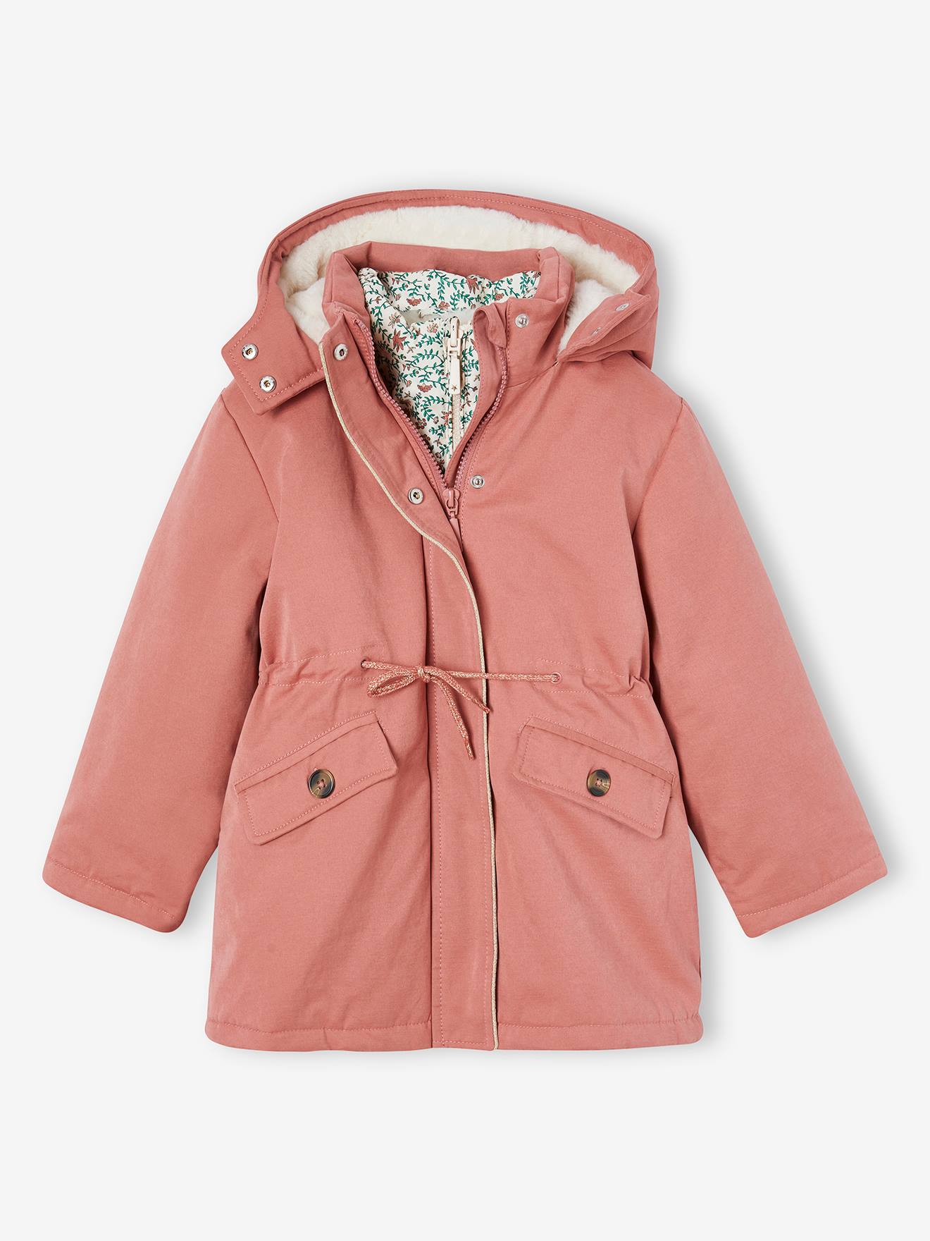 Parka 3 en 1 fille parka + doudoune sans manches vieux rose