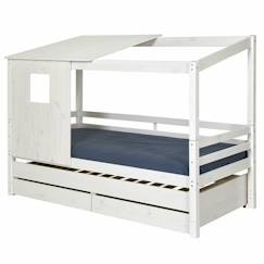 Chambre et rangement-Chambre-Lit bébé, lit enfant-Lit combiné, surélevé, superposé-Pack lit cabane gigogne avec 2 matelas 90x200 cm Alma blanc