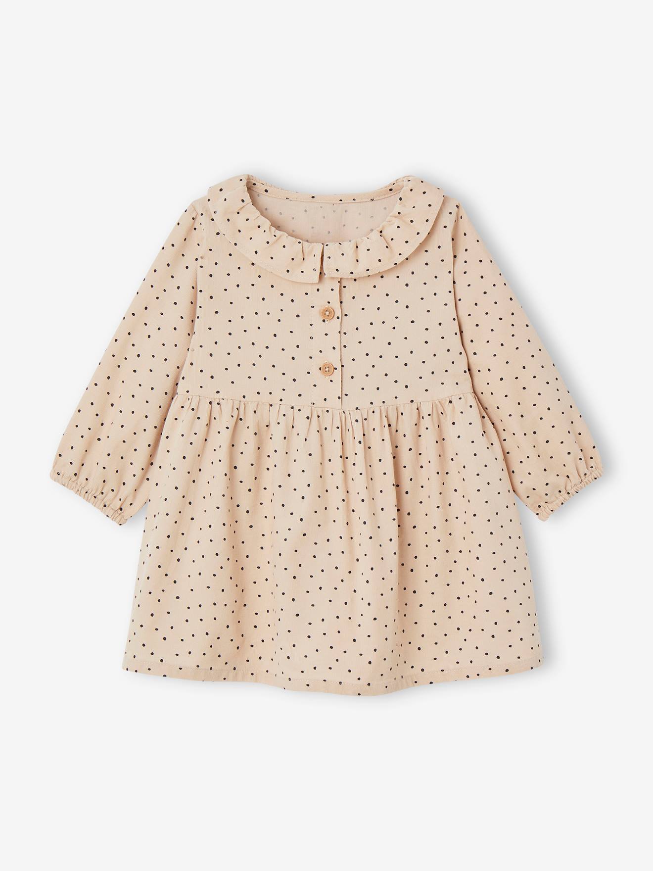 Robe à collerette en velours milleraies bébé beige