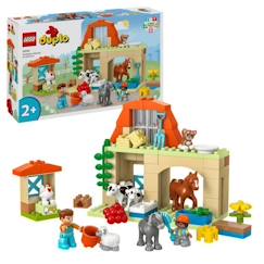 Jouet-LEGO® 10416 DUPLO Ma Ville Prendre Soin des Animaux de la Ferme, Jouet Éducatif pour Bébés, Maison, Figurines de Chevaux