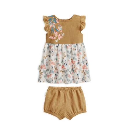 Bébé-Robe bébé + bloomer en gaze de coton Flamingo