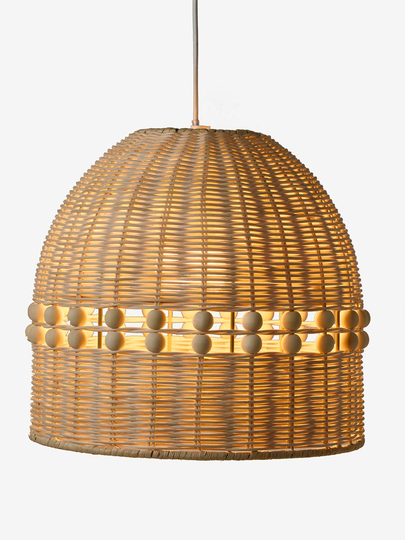 Abat-jour rotin avec boules en bois beige doré (Vertbaudet) - Image 3