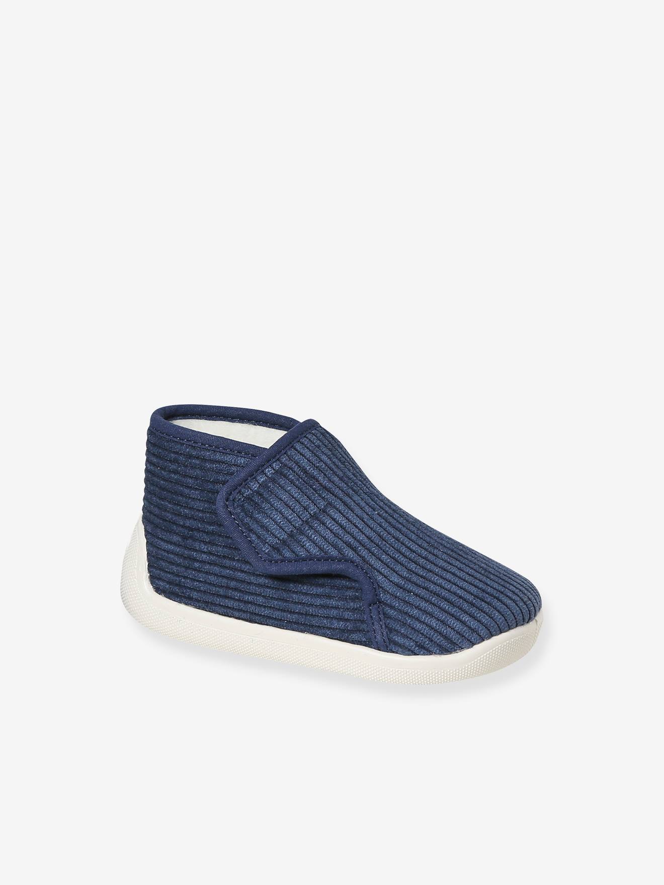 Chaussons en velours côtelé bébé fabriqués en France marine