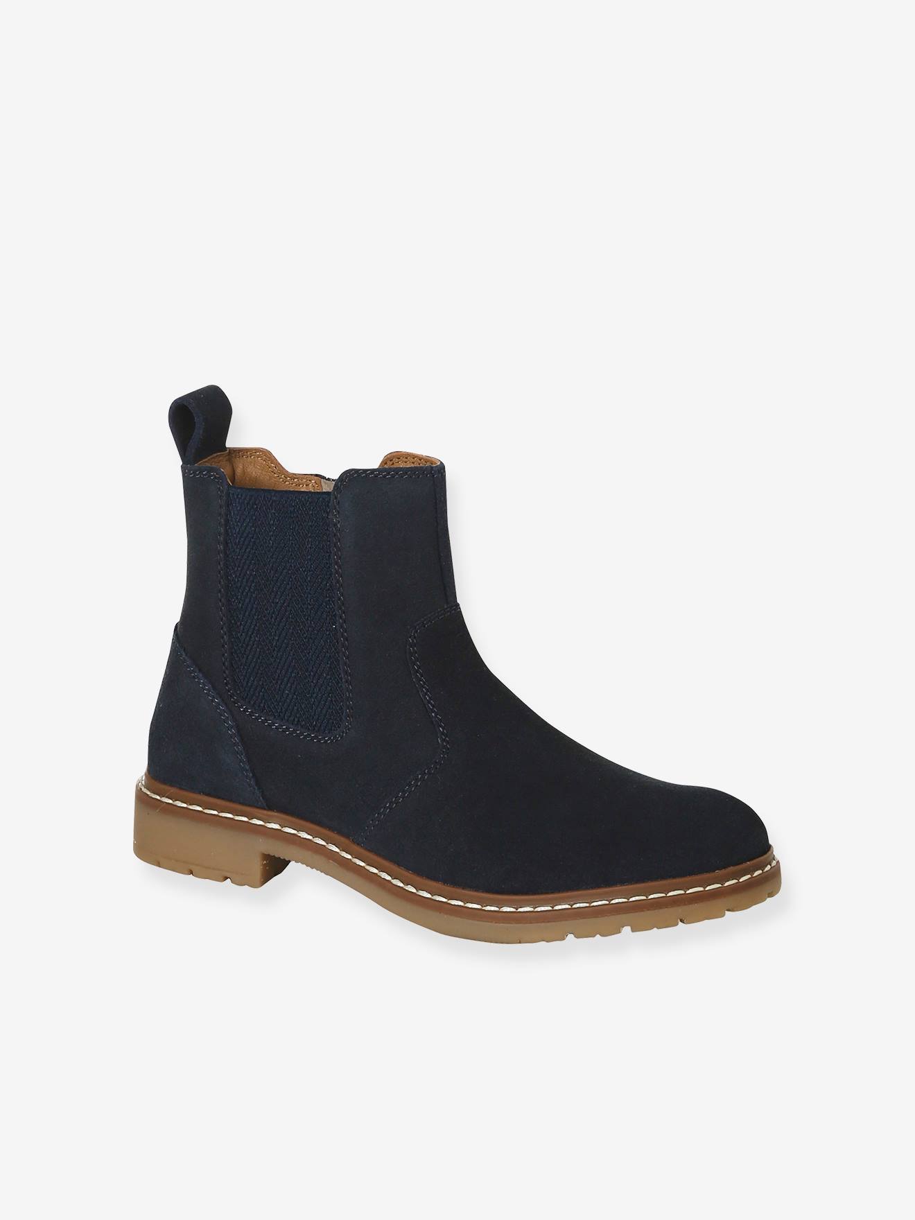 Boots Chelsea cuir garçon marine