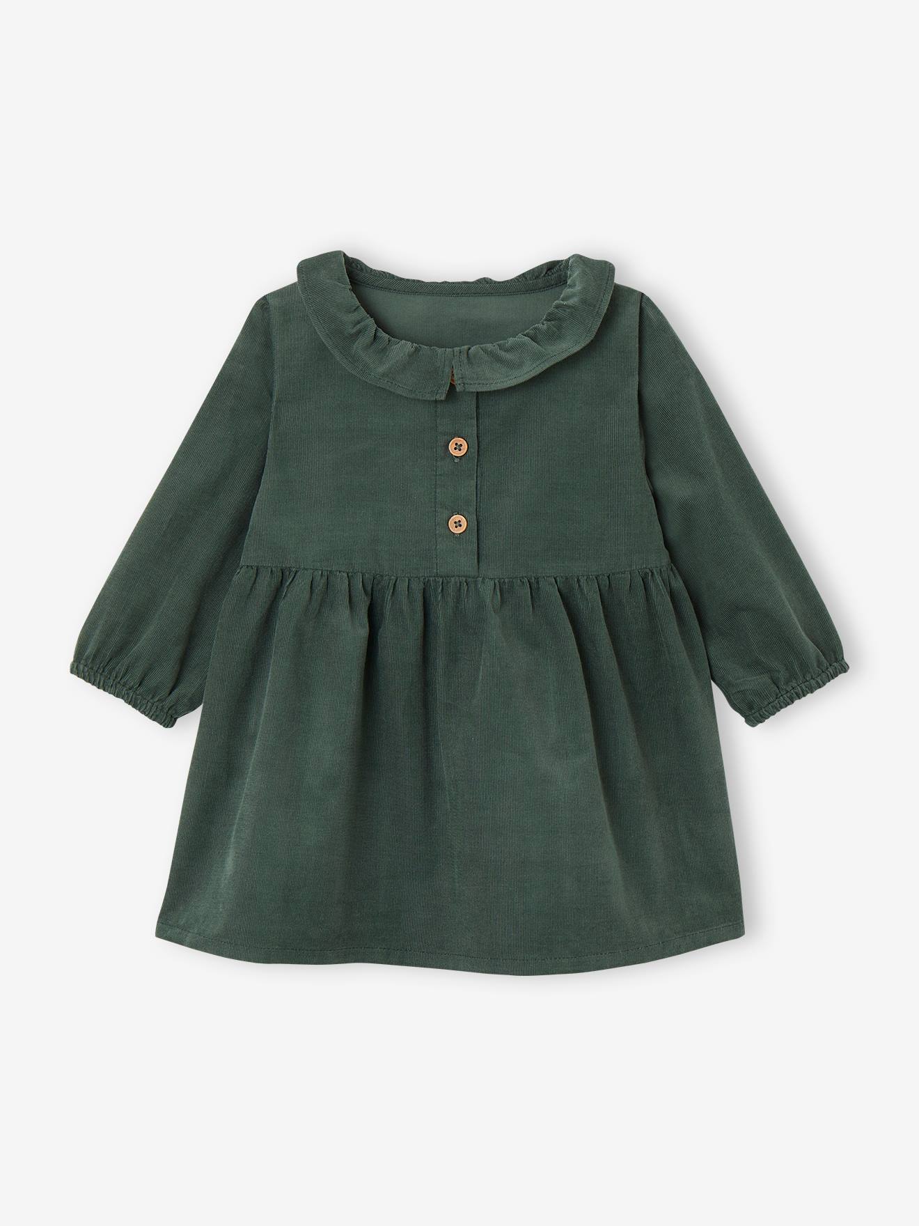 Robe à collerette en velours milleraies bébé vert sapin