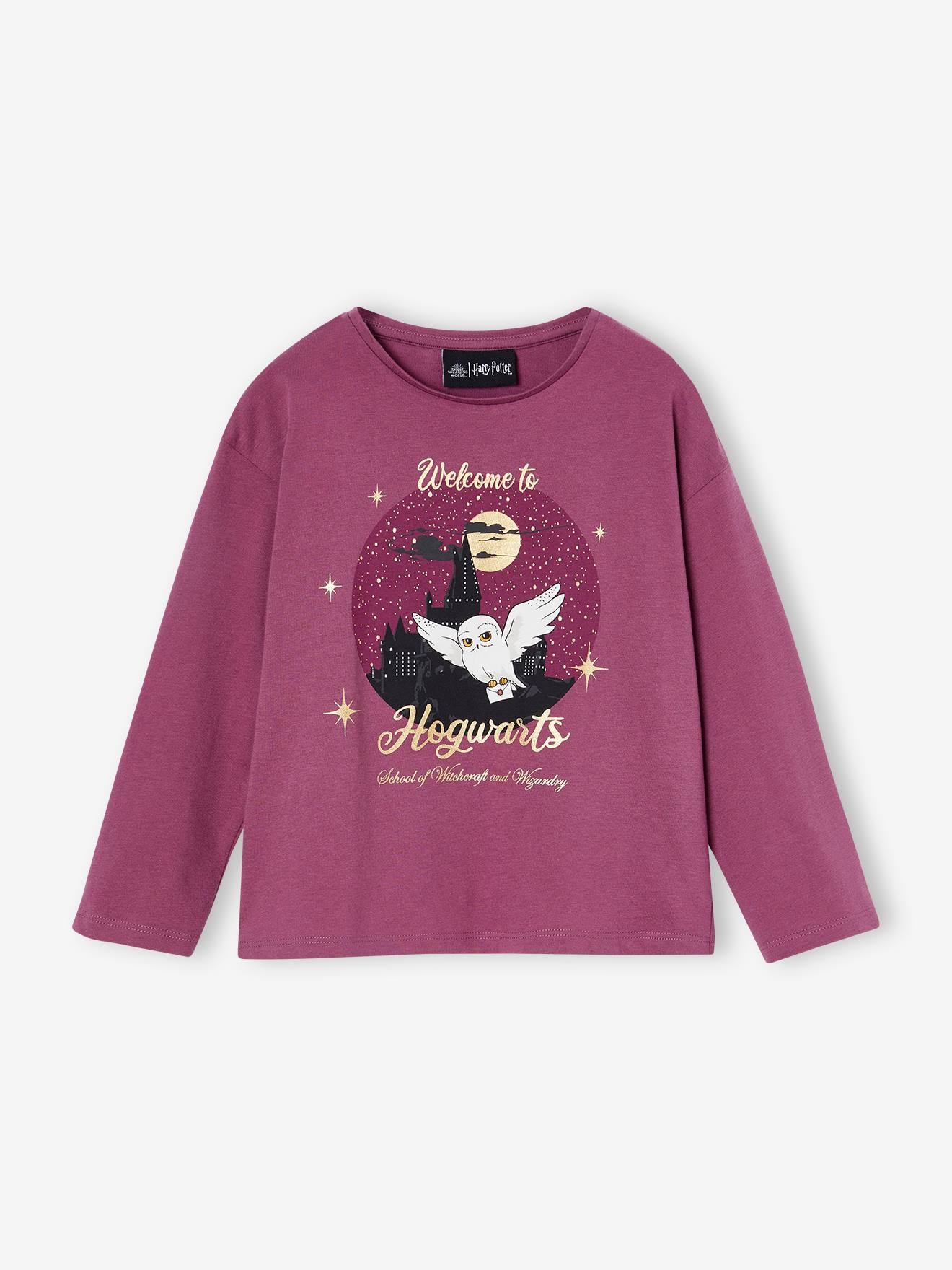 Tee-shirt Hedwige Harry Potter fille prune
