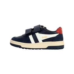 Chaussures-Basket Cuir Gola Hawk Strap - Enfant - Navy-Blanc cassé-Rouge - Fermeture scratch - Confort exceptionnel