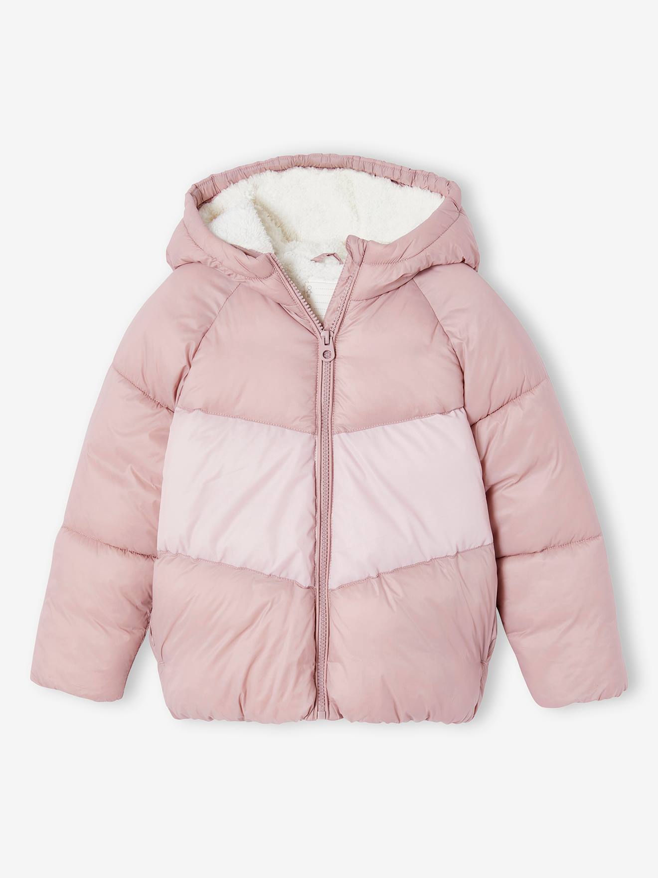 Doudoune à capuche colorblock fille mauve