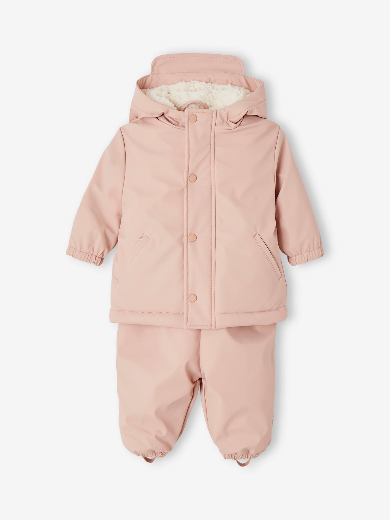 Ensemble manteau + salopette de pluie bébé rose poudré