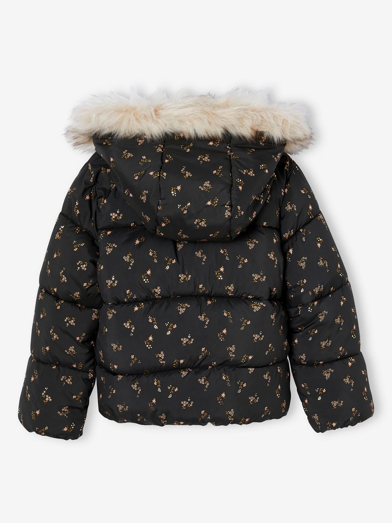 Doudoune à capuche fille doublée maille polaire anthracite