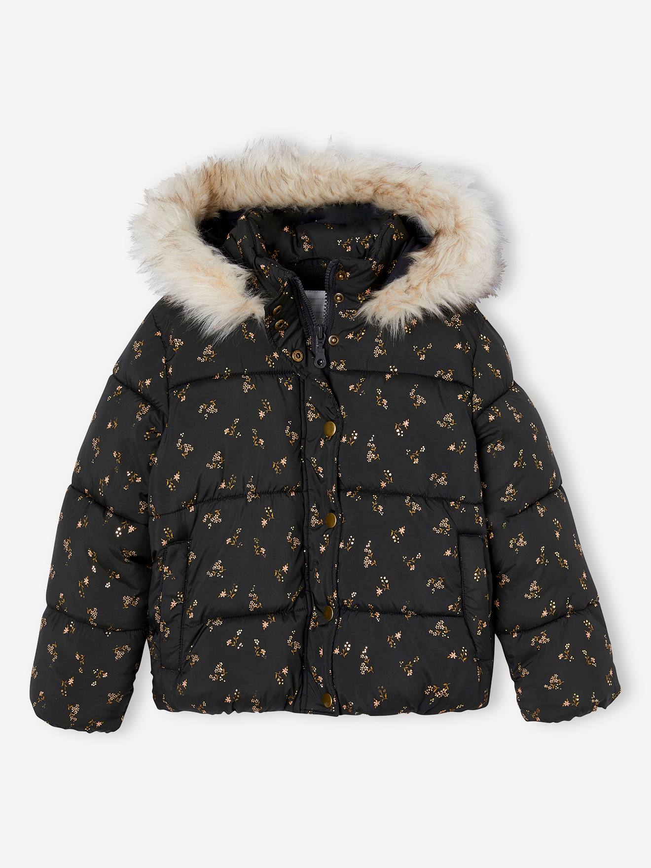 Doudoune à capuche fille doublée maille polaire anthracite
