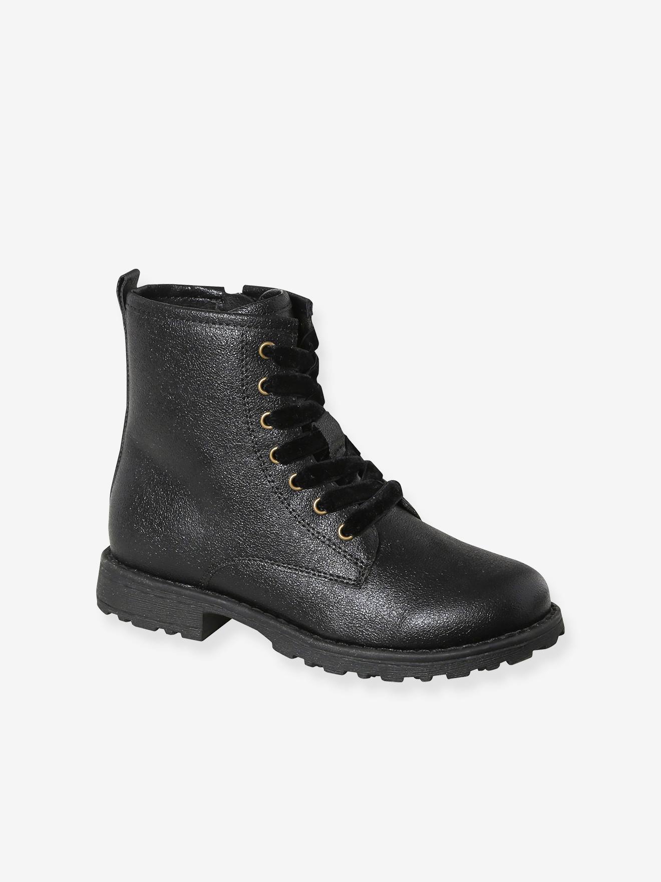 Boots vernies lacées et zippées fille lot noir