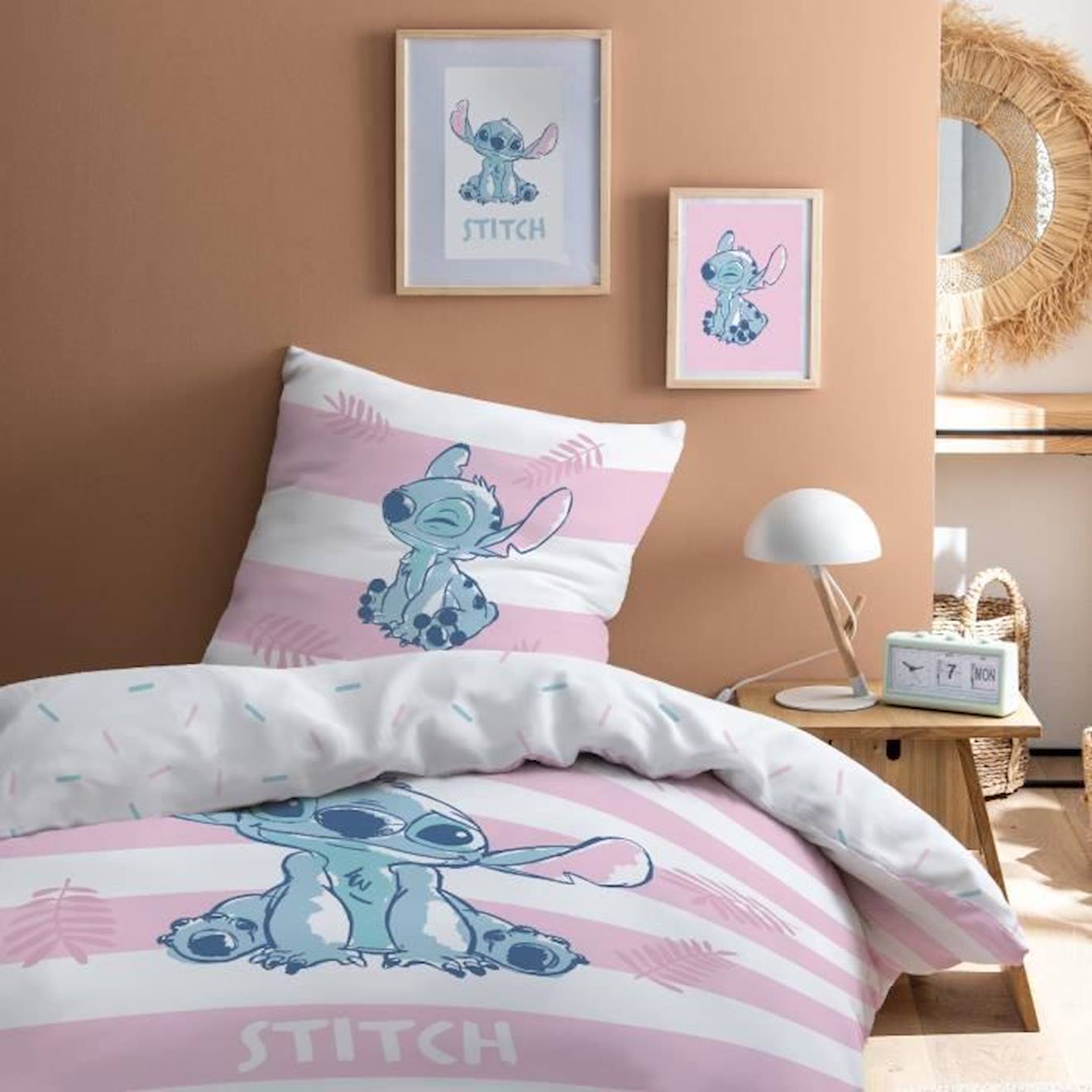 Disney - Parure De Lit Imprimée 100% Coton, Disney Home Stitch Stripe 140x200 Cm Blanc