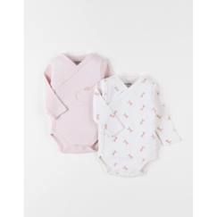 -Ensemble de 2 bodies Popsie en coton écru/rose clair - blanc