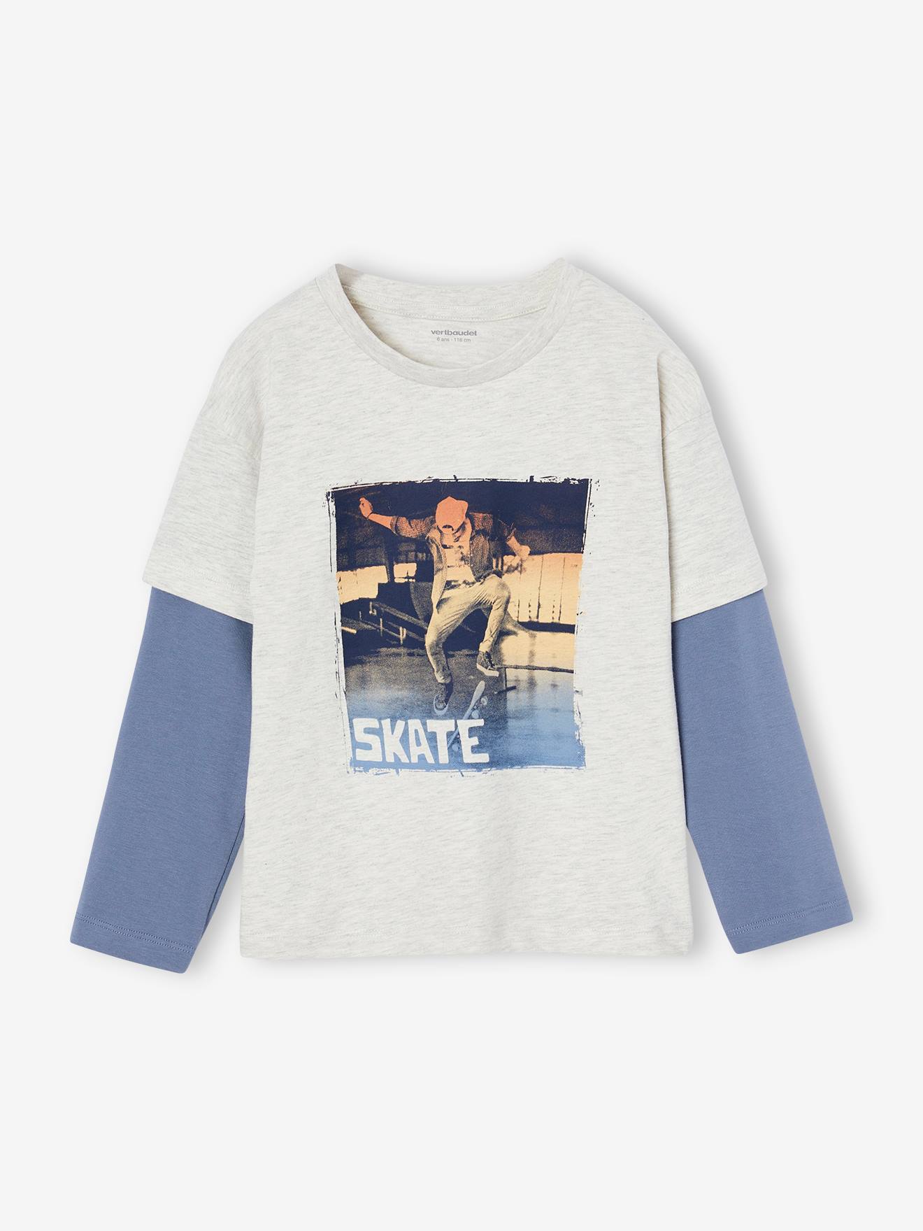 Tee-shirt effet doubles manches garçon blanc chiné