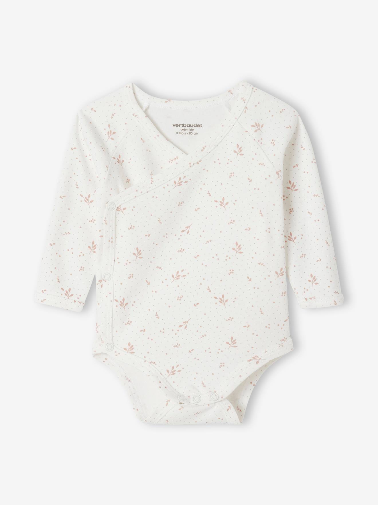 Lot 5 bodies "coeur" manches longues ouverture naissance bébé en coton bio rose pâle (Vertbaudet) - Image 2