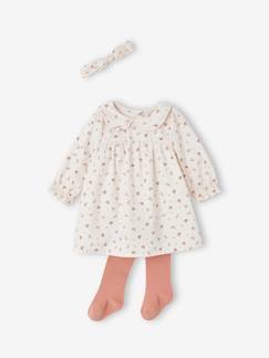 -Ensemble 3 pièces bébé naissance robe + collant + bandeau