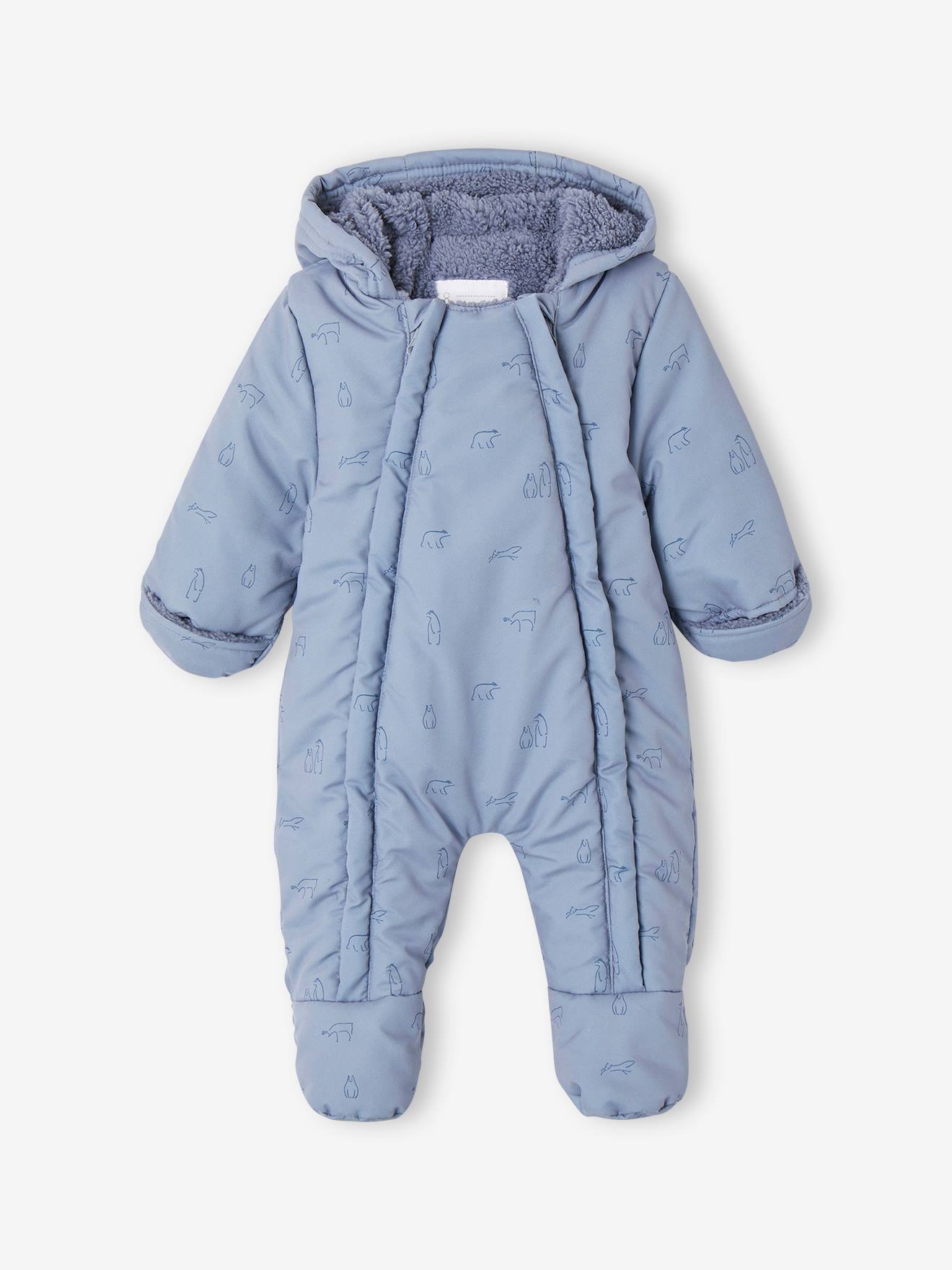 Combi-pilote imprimée ours bébé doublée sherpa ouverture double-zip bleu