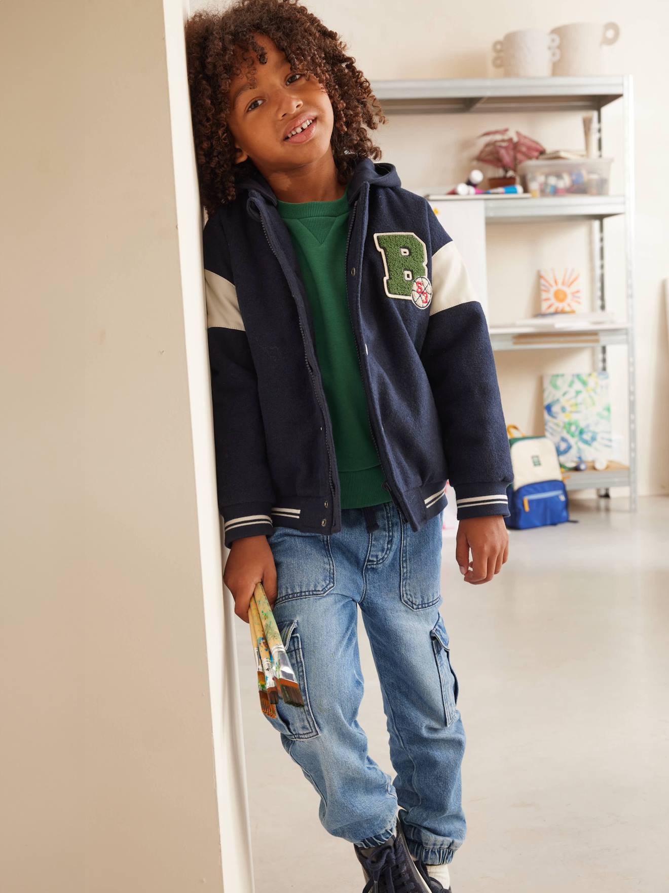 Blouson teddy à capuche amovible garçon marine