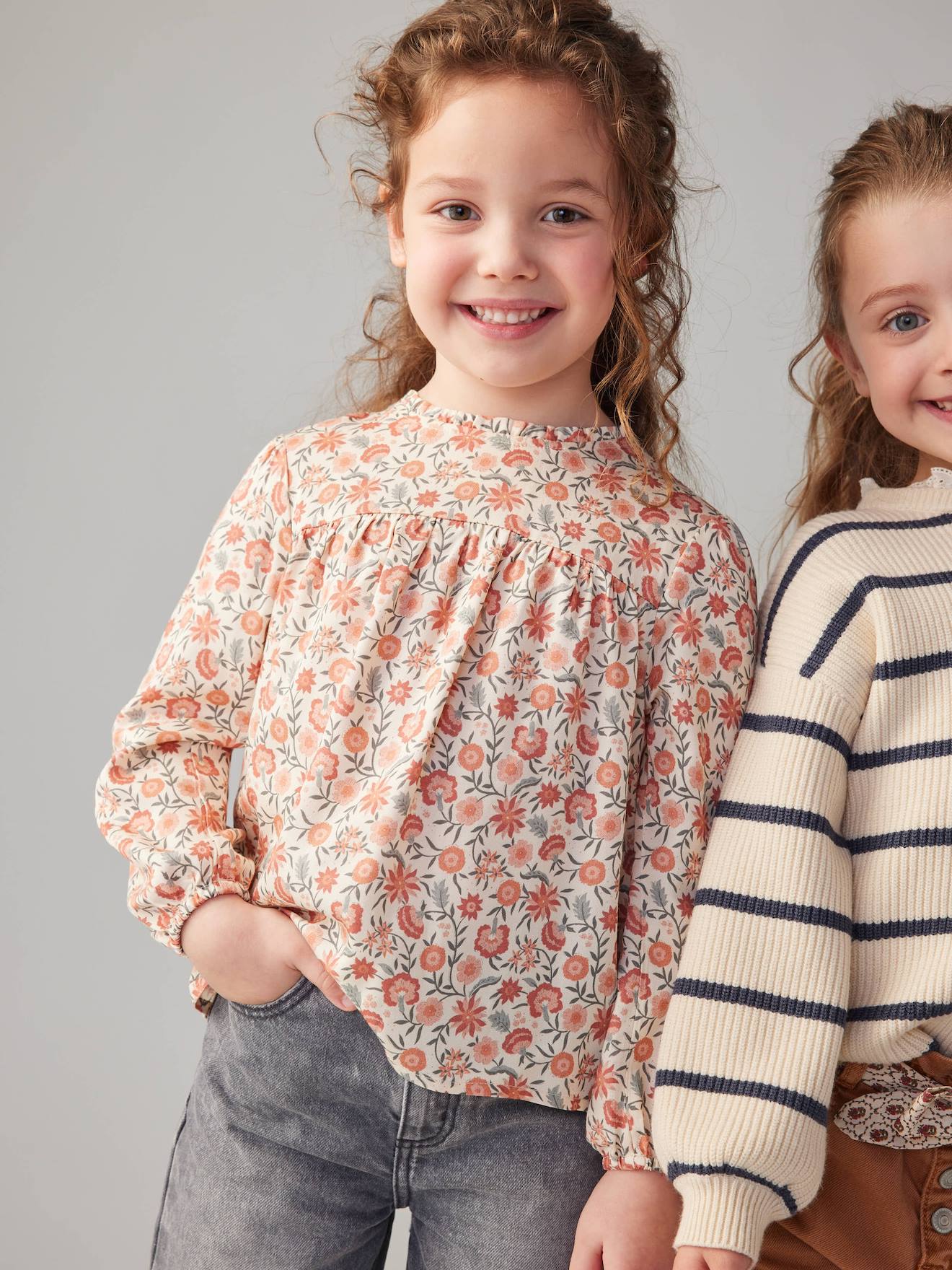 Blouse  à fleurs fille écru