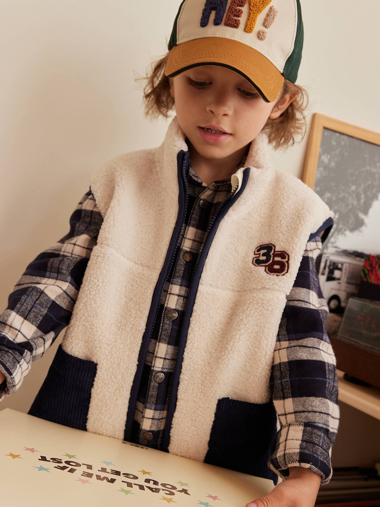 Chemise à carreaux en flanelle garçon bleu nuit