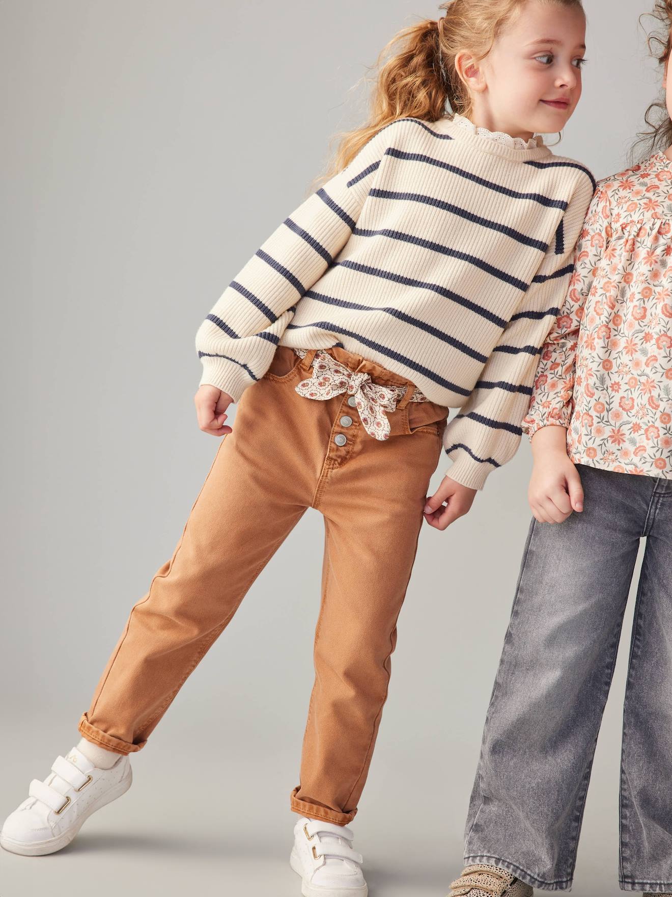 Pantalon paperbag et sa ceinture foulard fille cannelle