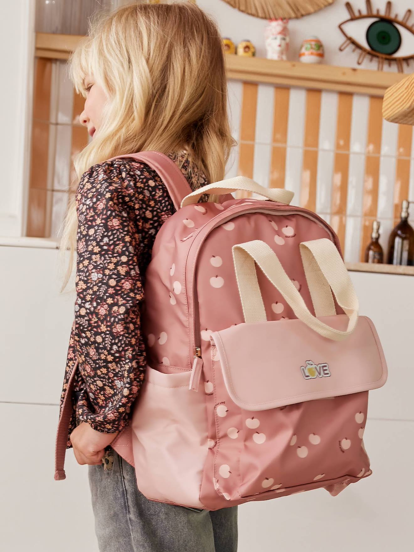 Sac à dos pommes love fille bois de rose