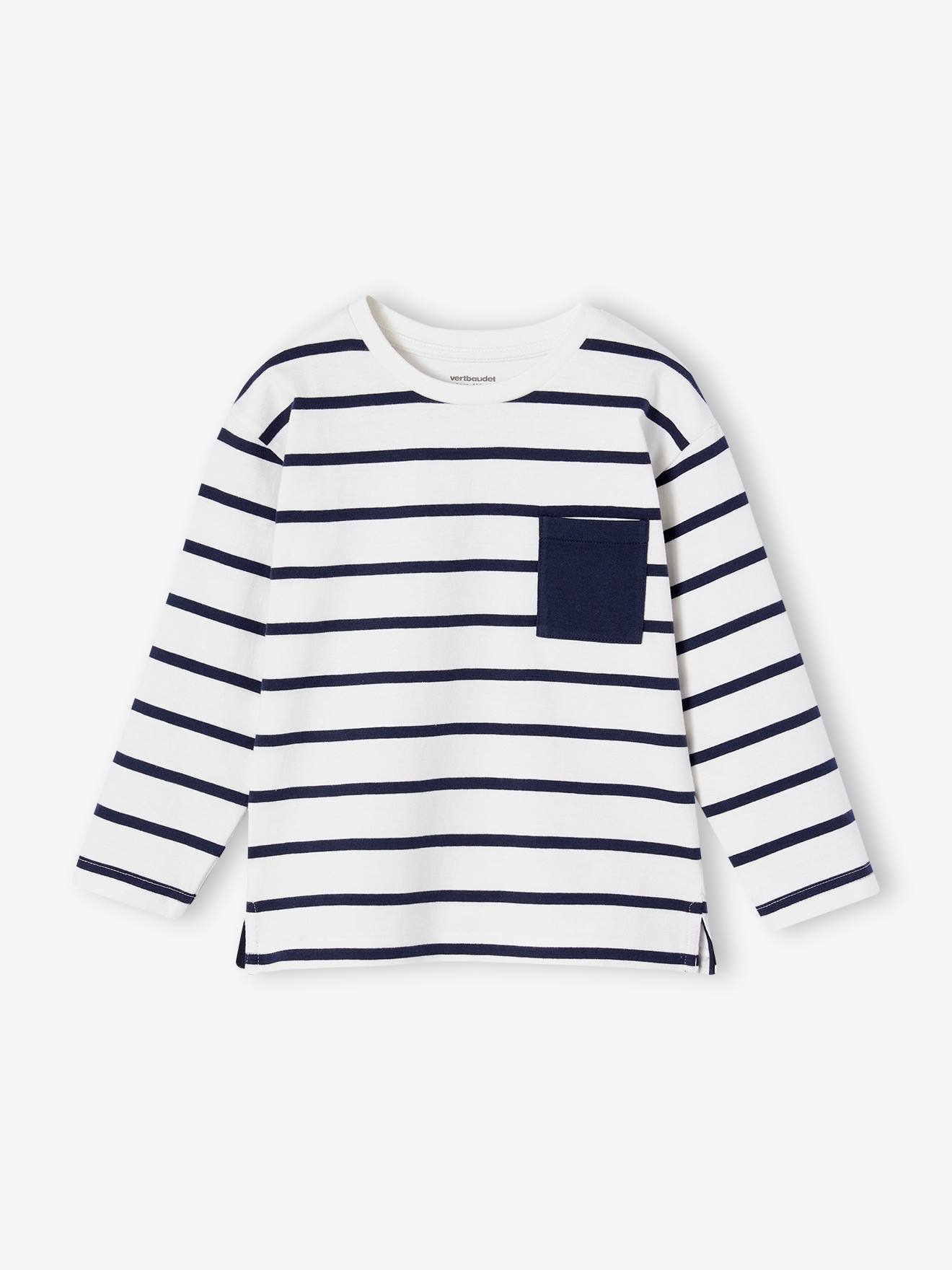 T-shirt rayé garçon personnalisable écru