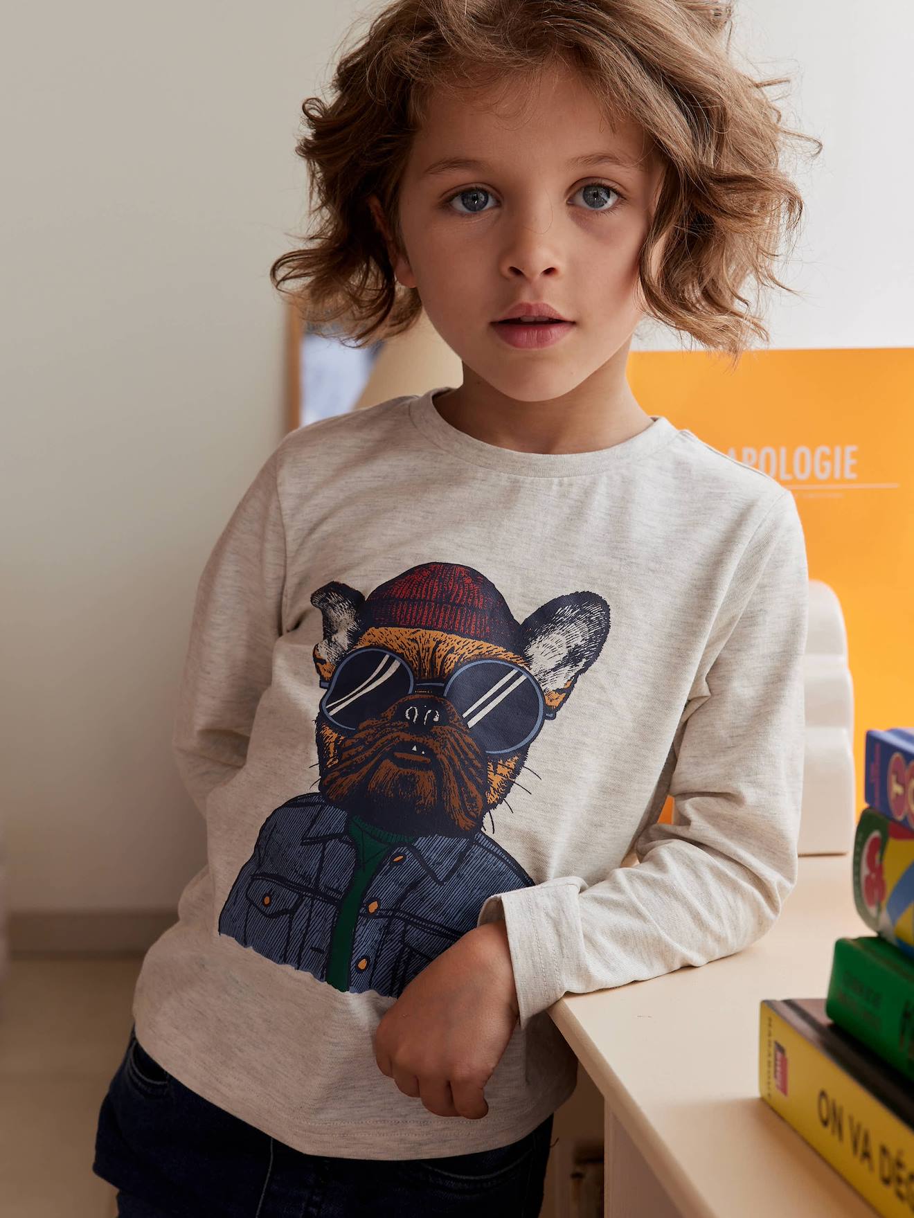 T-shirt imprimé garçon blanc chiné