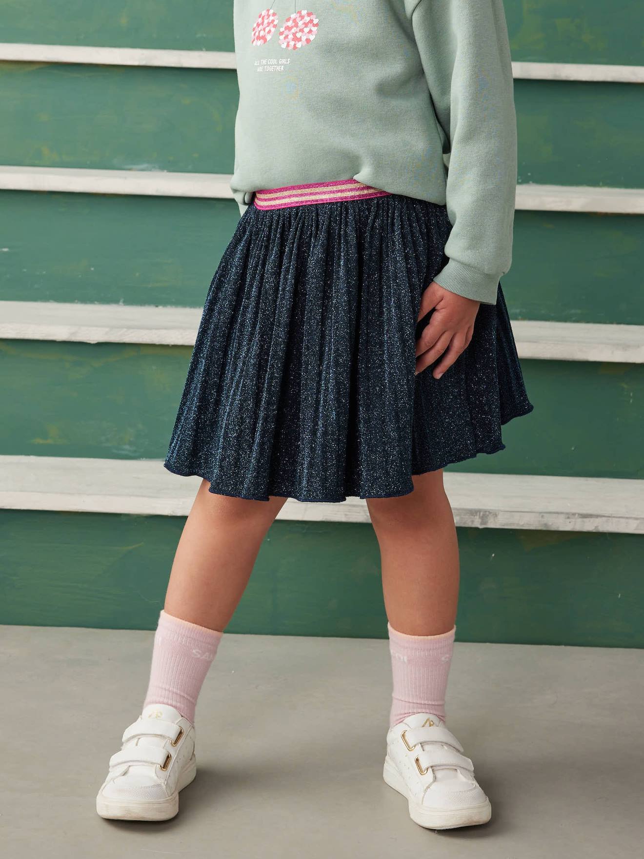 Jupe plissée glitter fille marine