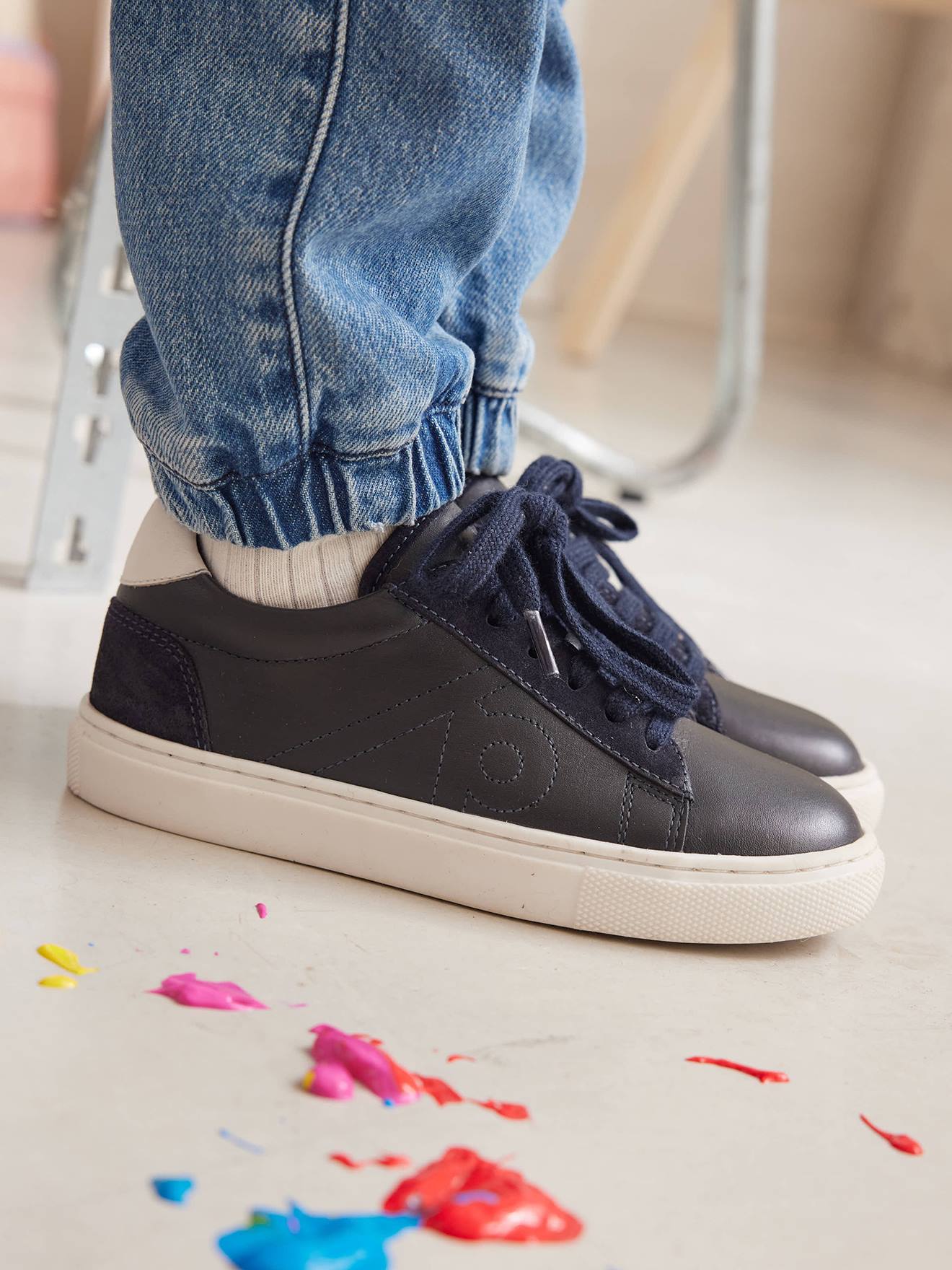 Baskets en cuir enfant marine
