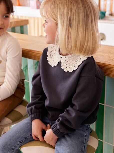 Sweat fille col fantaisie en macramé   - vertbaudet enfant