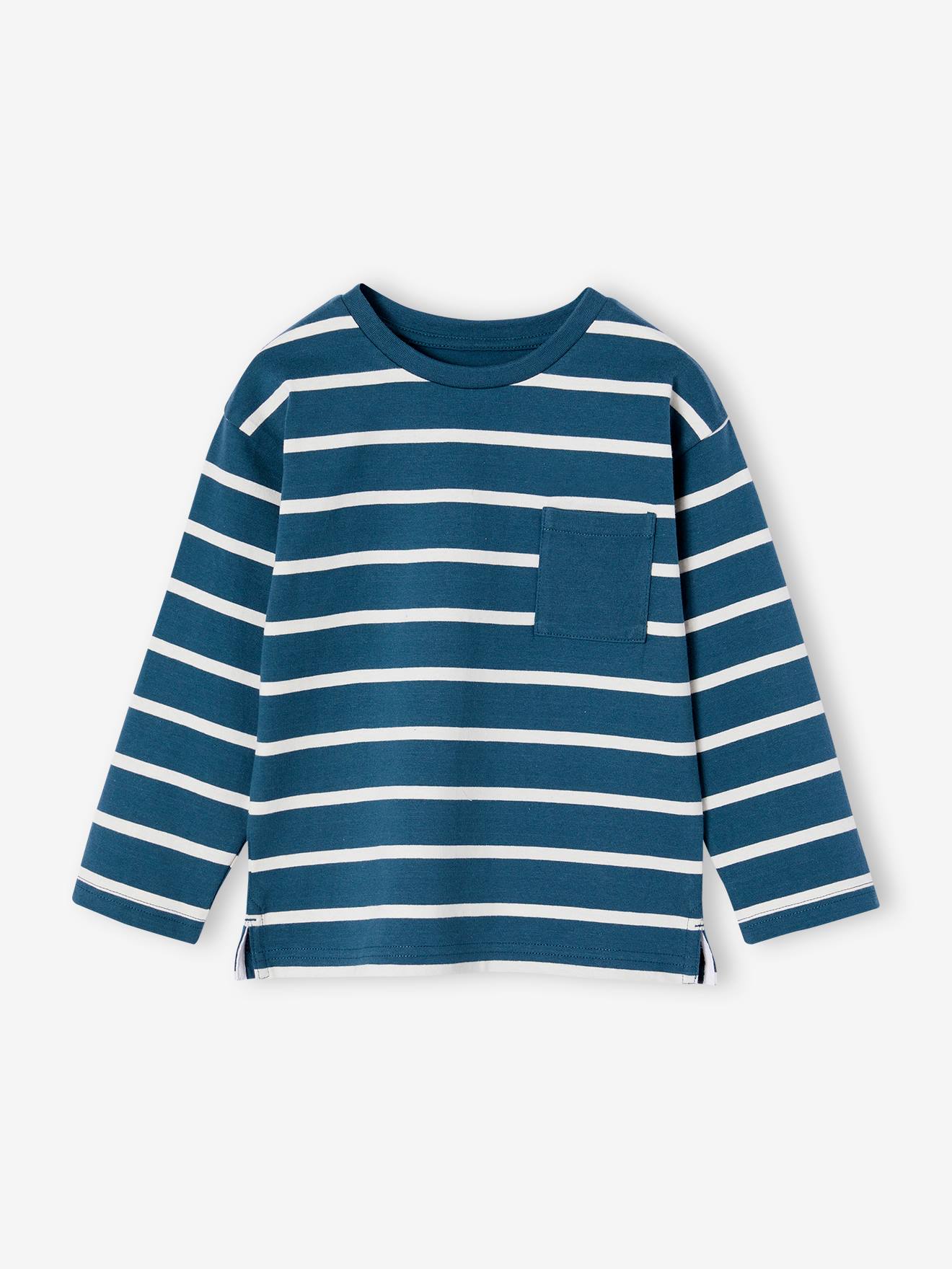 T-shirt rayé garçon personnalisable bleu canard