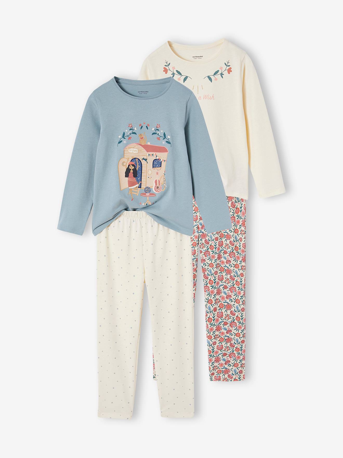 Lot 2 pyjamas Gipsy fille lot bleu glacier/écru