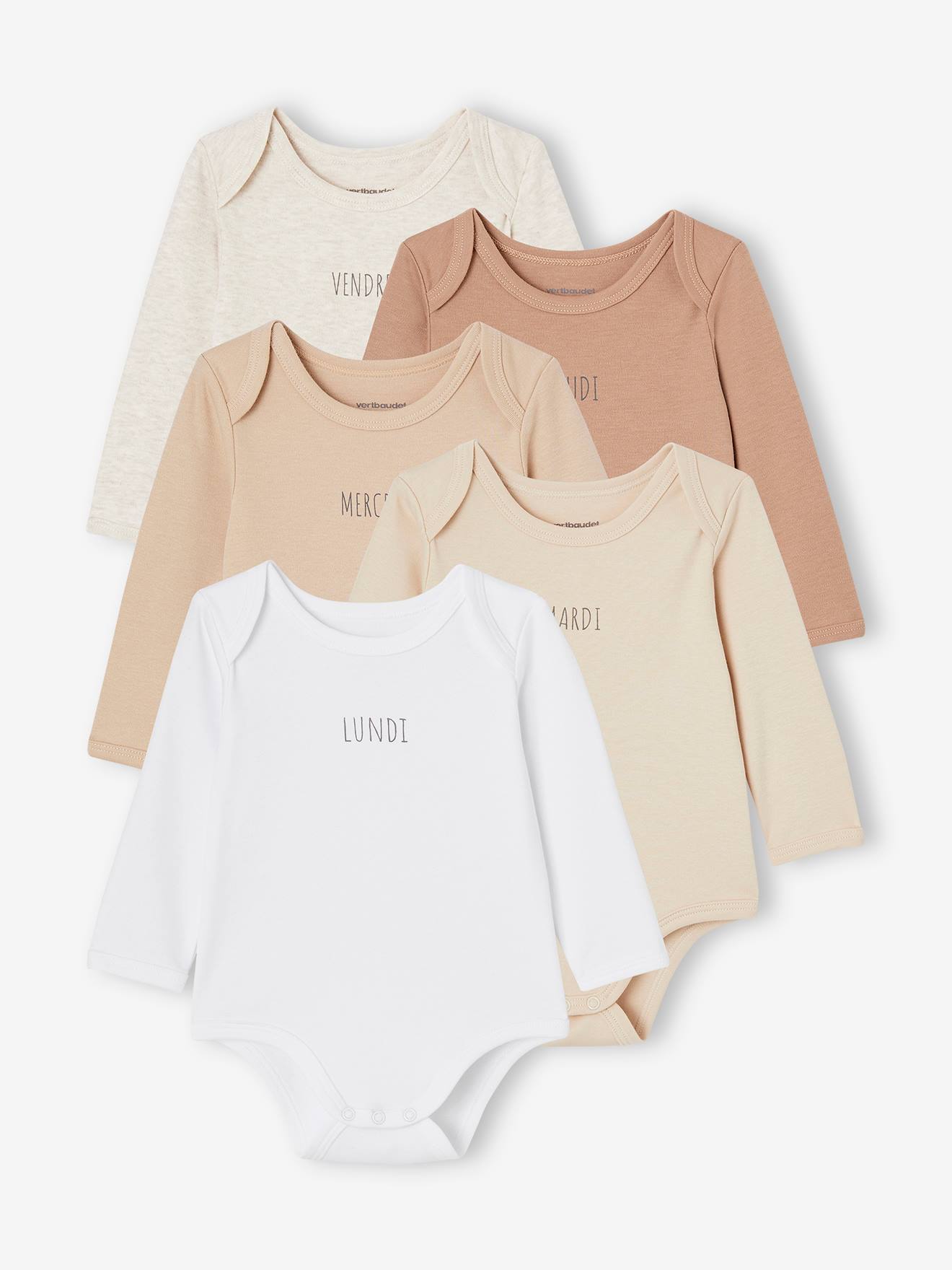 Lot 5 bodies manches longues BASICS bébé emmanchures US en coton bio lot blanc