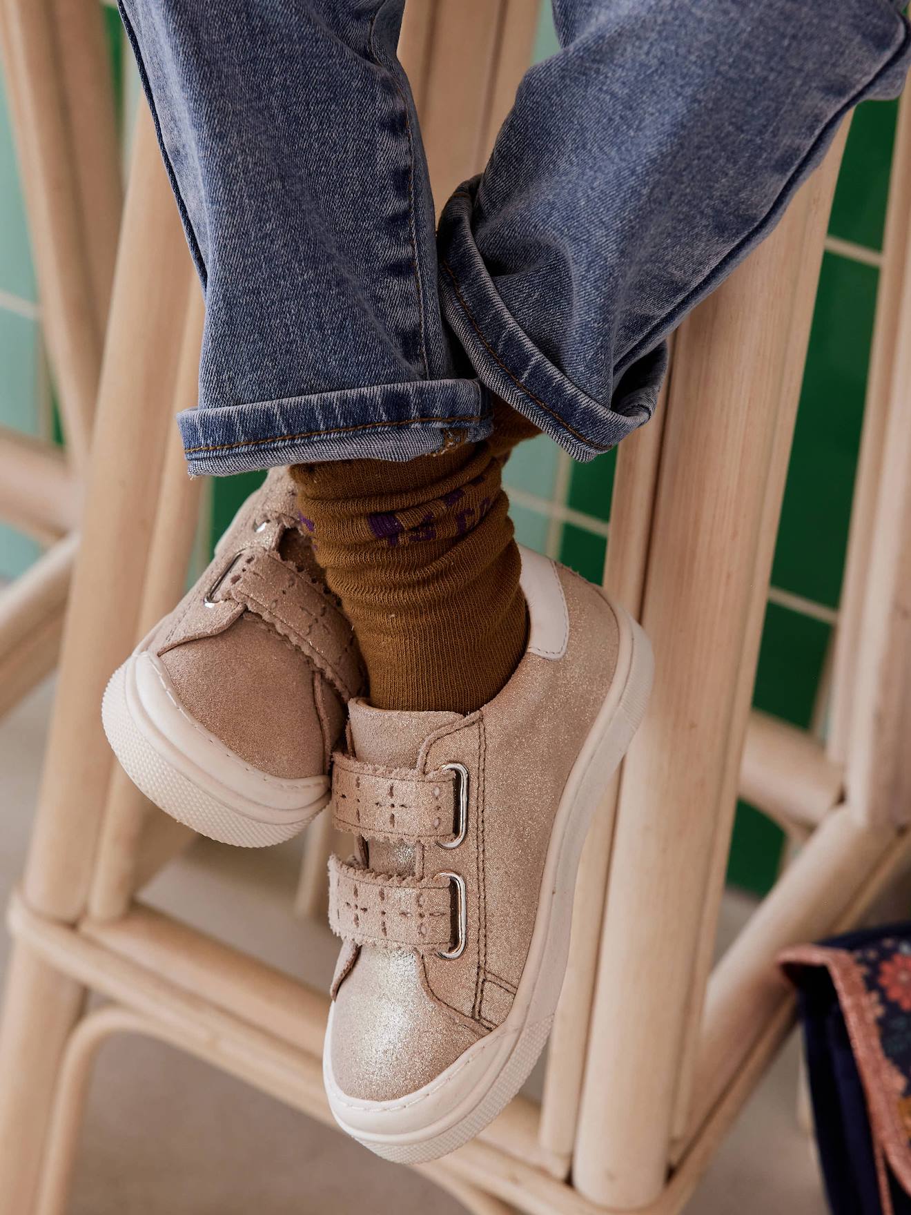 Baskets scratchées cuir fille collection maternelle or