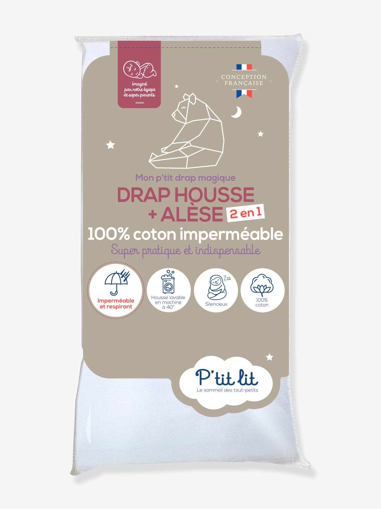 Drap magique 2 en 1 : drap-housse / alèse P'TIT LIT blanc (P'Tit Lit) - Couverture