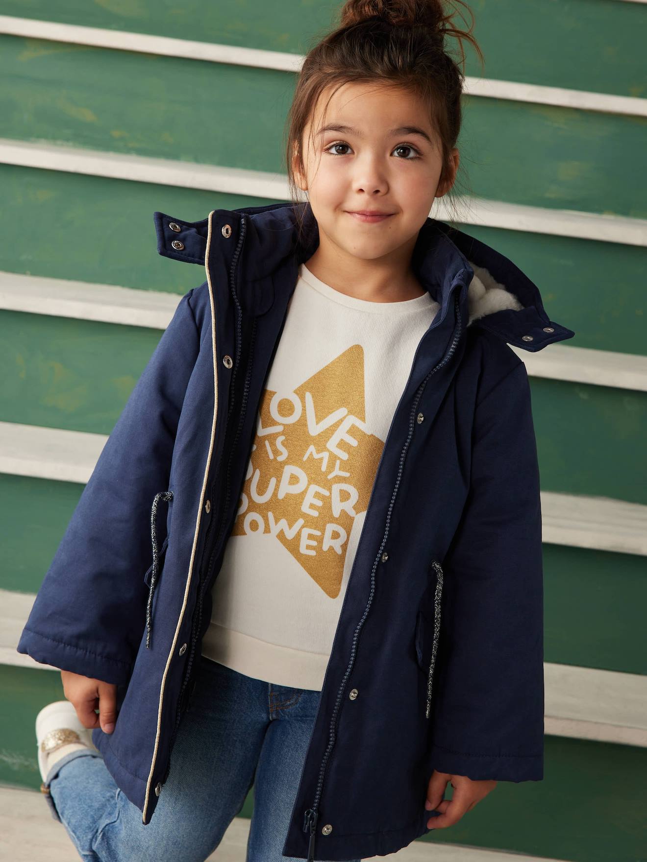 Parka 3 en 1 fille parka + doudoune sans manches indigo