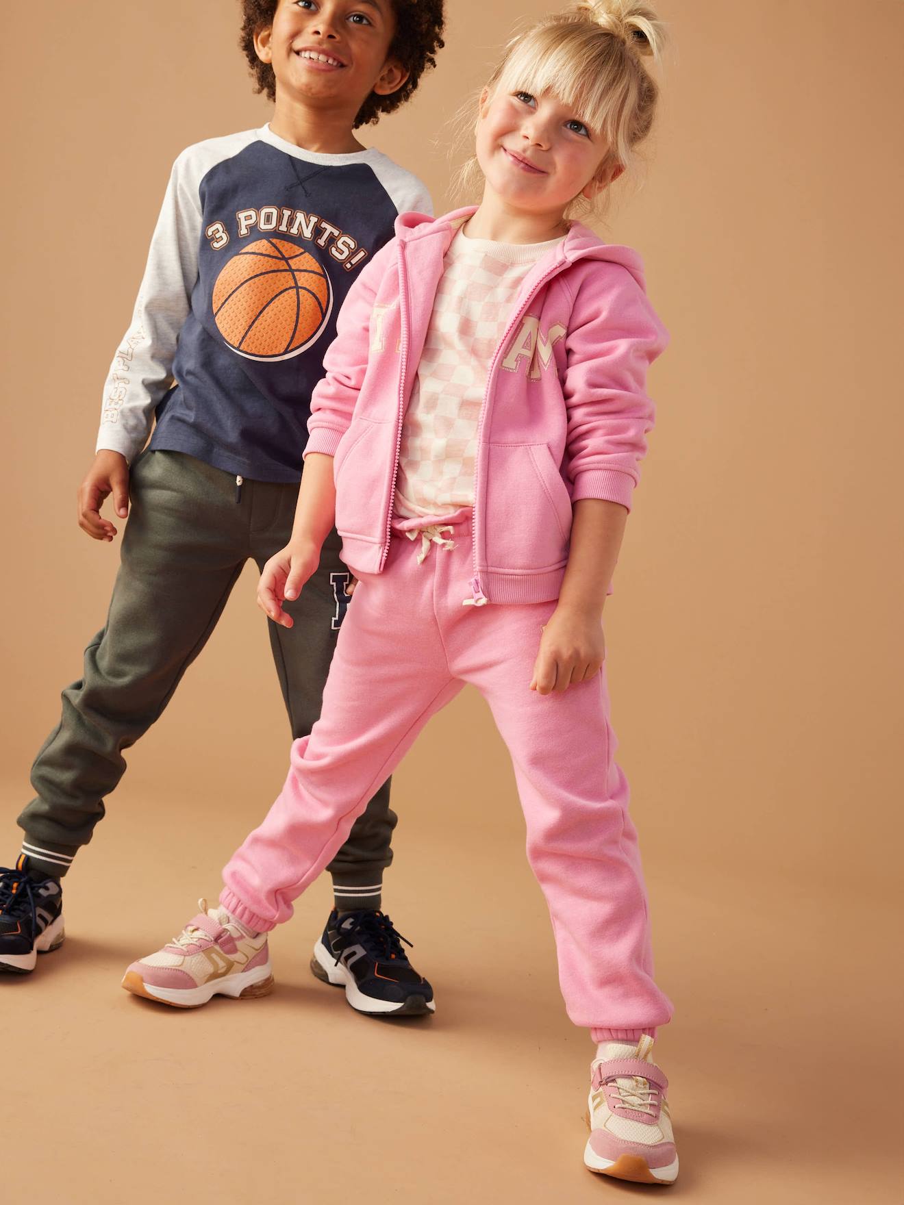 Pantalon jogging en molleton fille ceinture paperbag rose bonbon