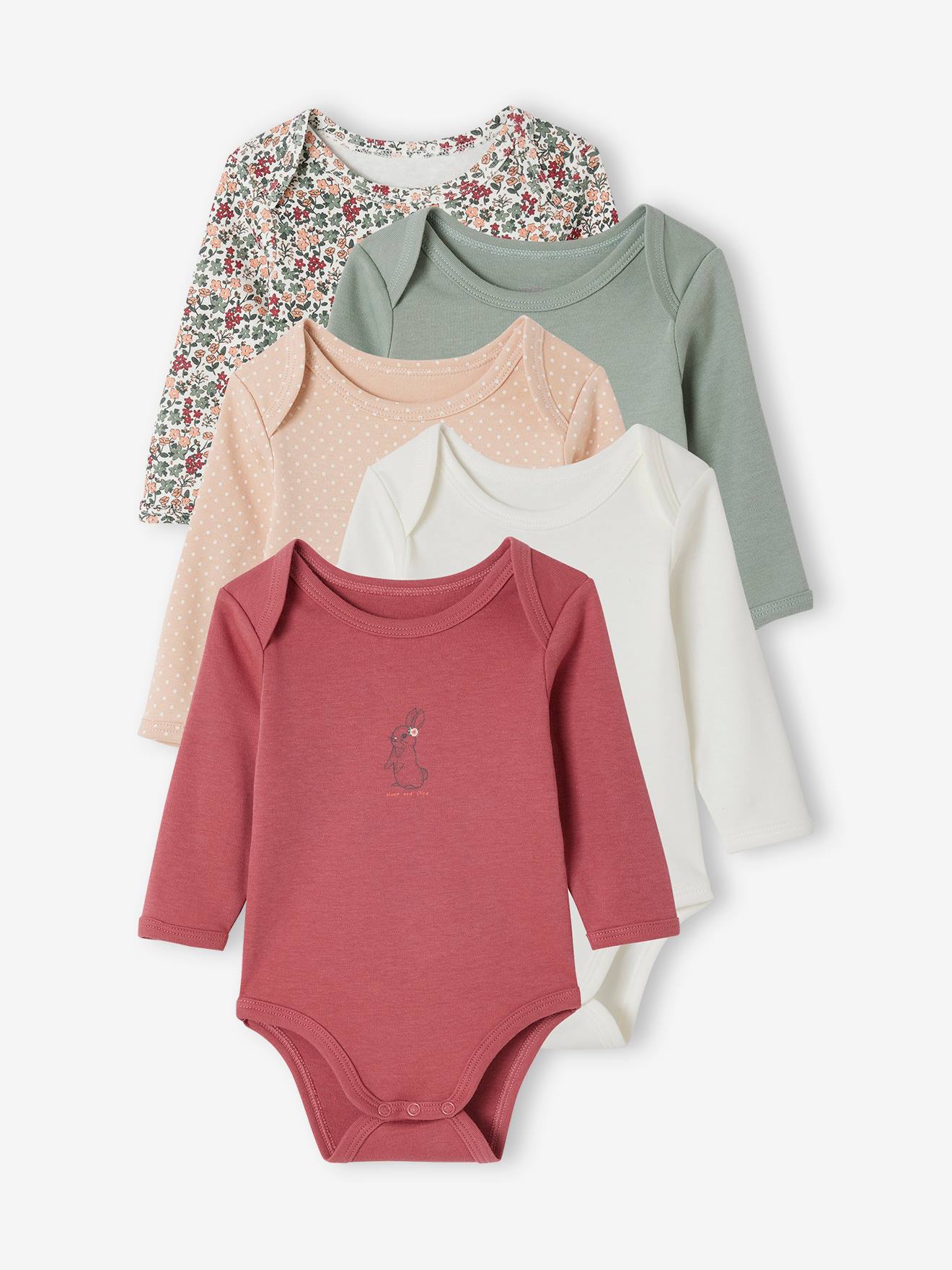 Lot 5 bodies manches longues bébé emmanchures américaines vert sauge