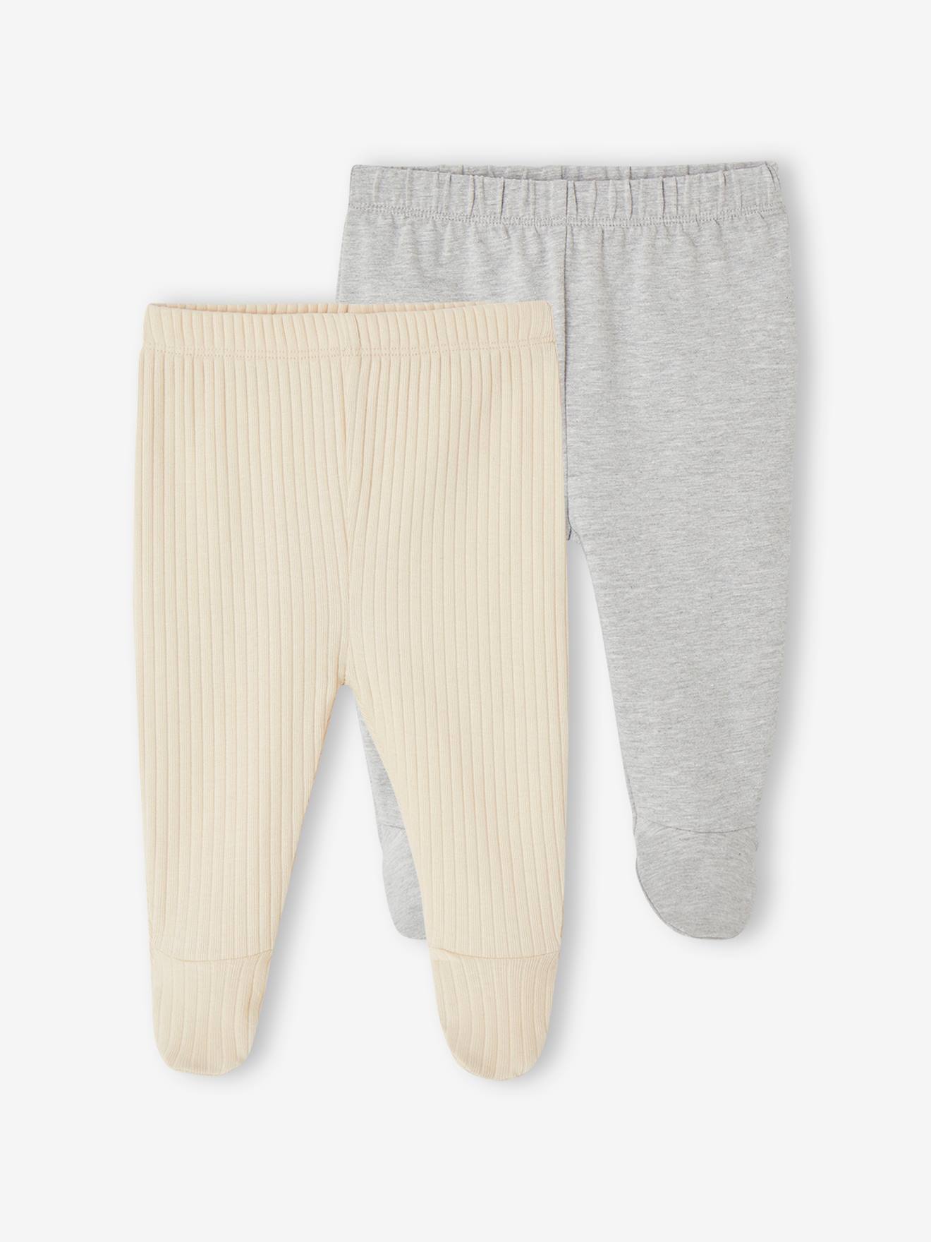 Lot 2 pantalons à pieds bébé en côtes gris chiné