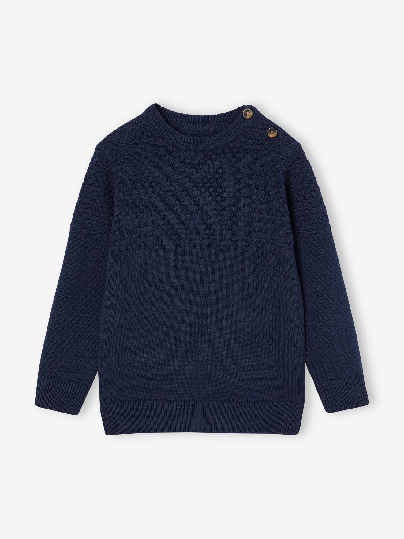 Pull maille fantaisie garçon bleu nuit