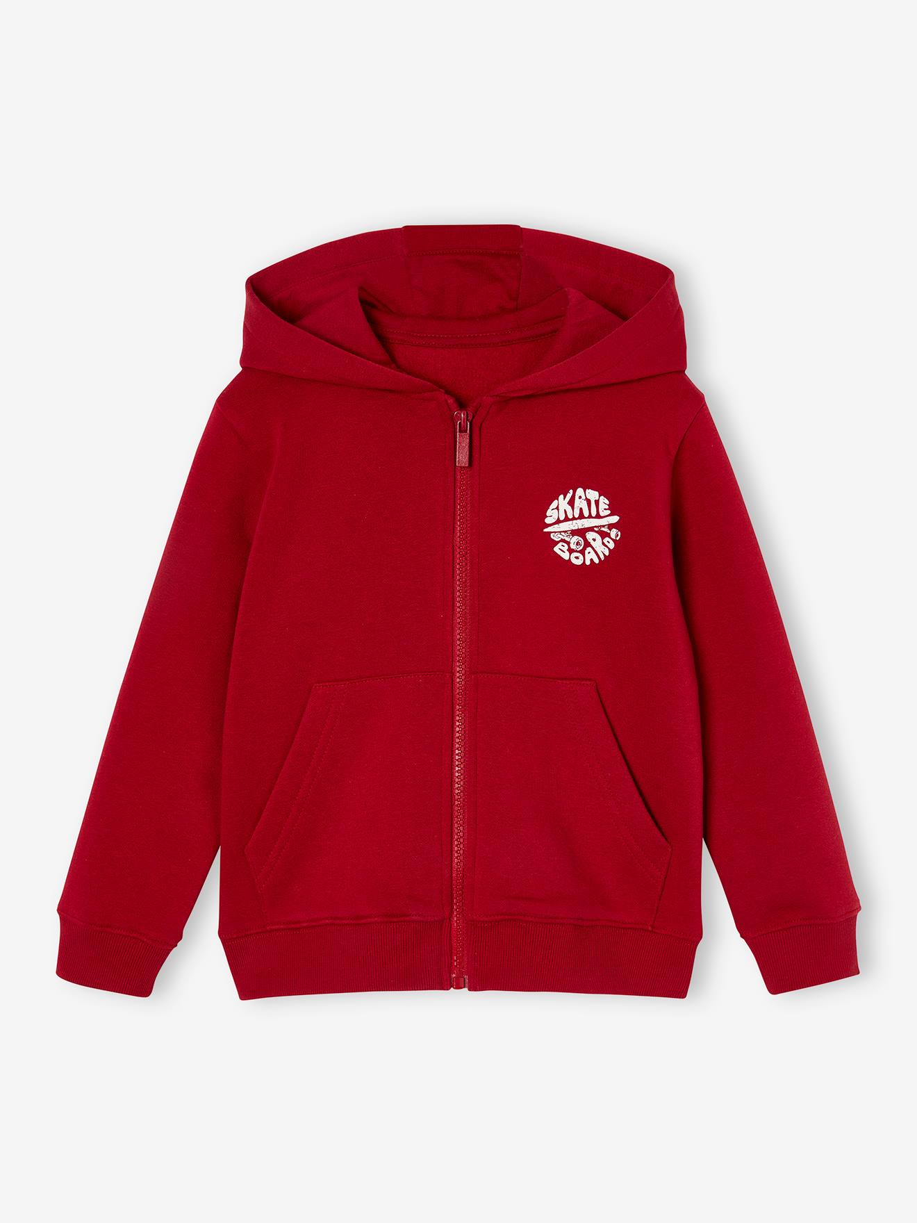 Sweat garçon zippé à capuche motif poitrine rouge